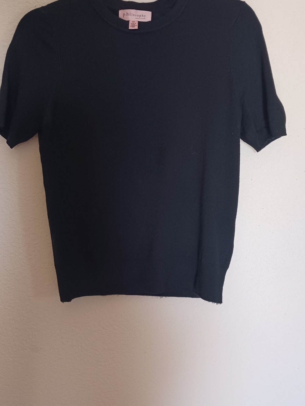 Philosophy Black Short-Sleeve Knit Crew Top